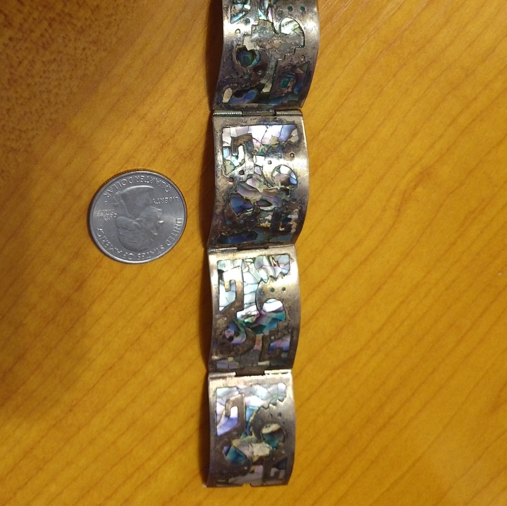 Handmade Sterling & Abalone bracelet 7" long